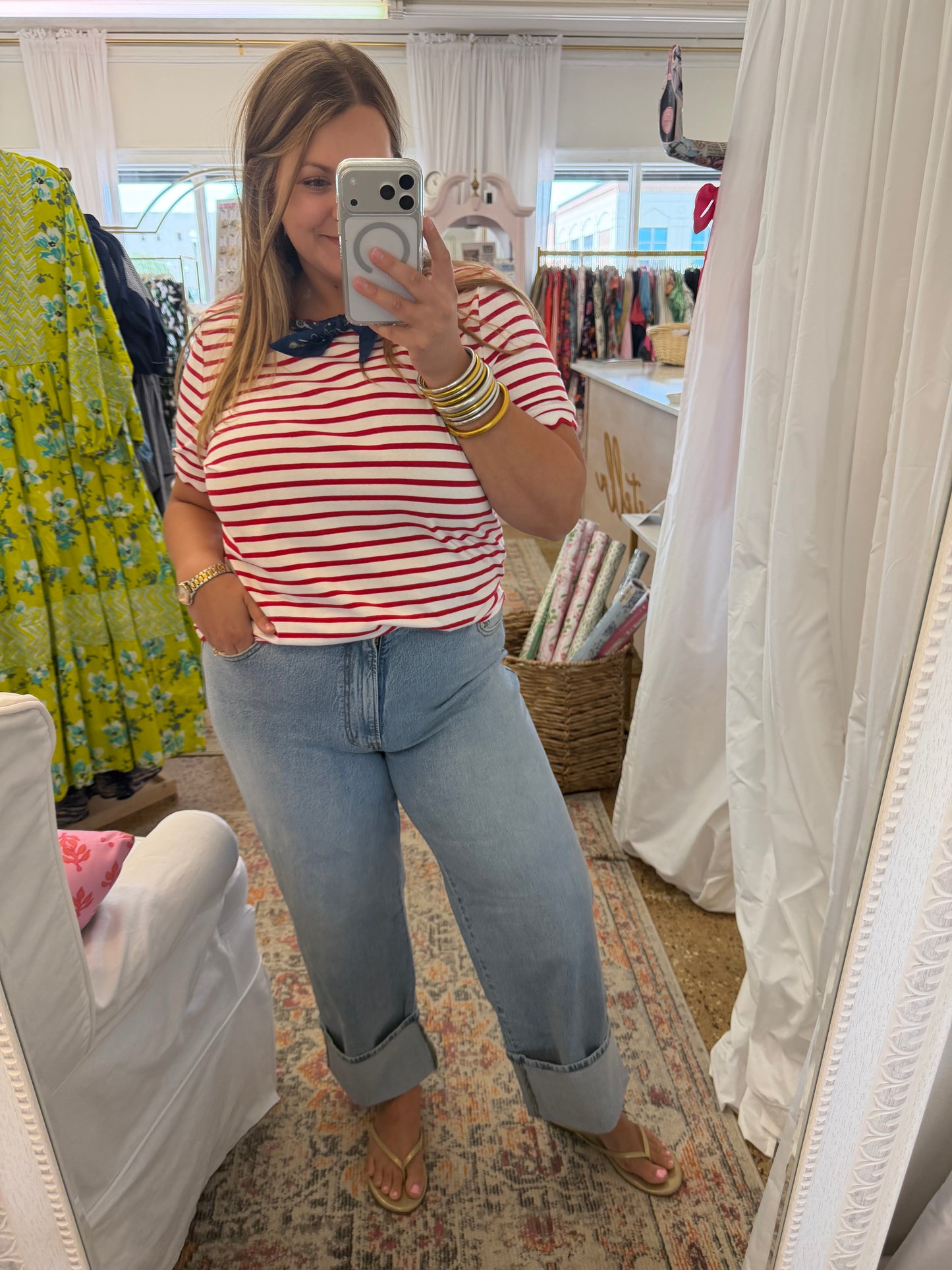 High rise cuffed wide leg denim pants