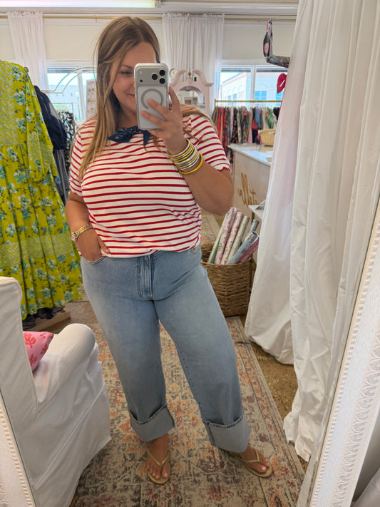 High rise cuffed wide leg denim pants