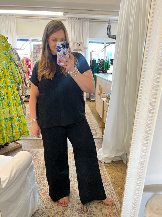 Mock Neck Ribbed Pant Set