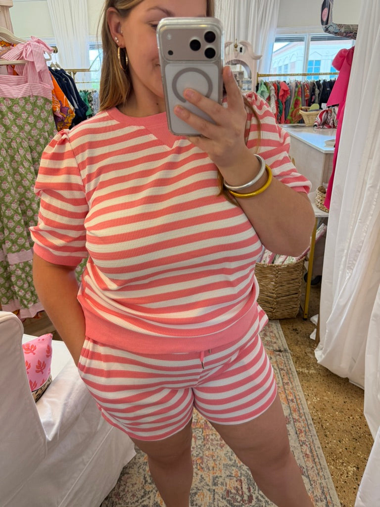 Pink Stripe Waffle Knit Set