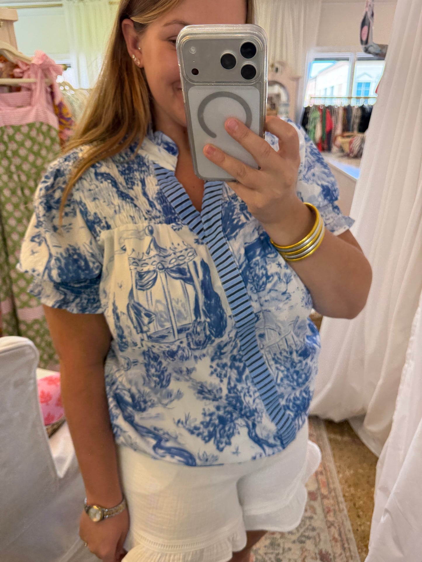 Animal Toile Ruched Blouse