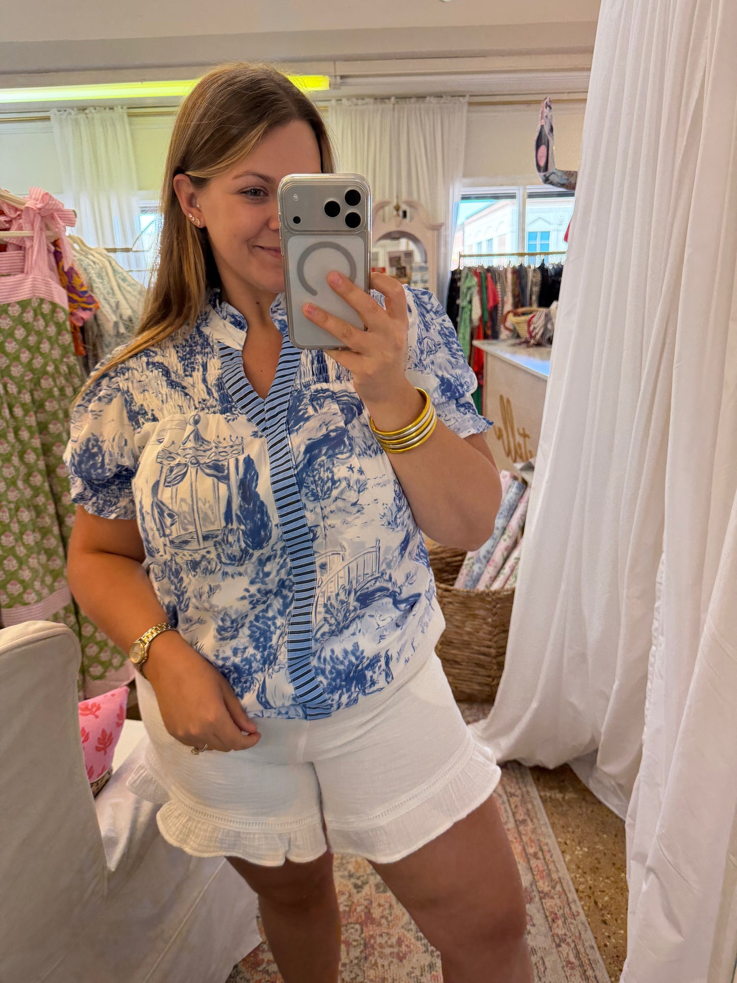 Animal Toile Ruched Blouse
