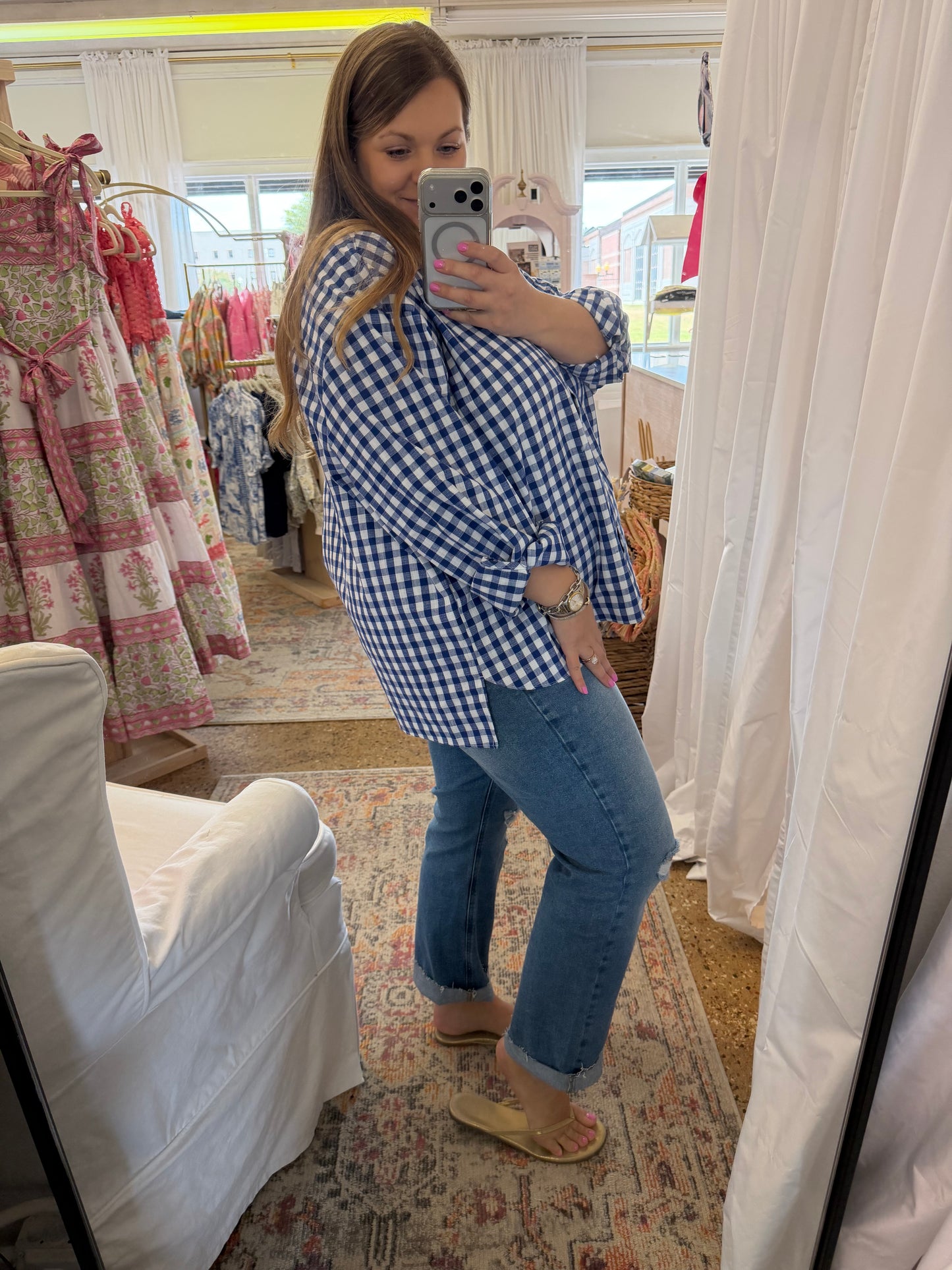 Linen Blend Gingham Button Up