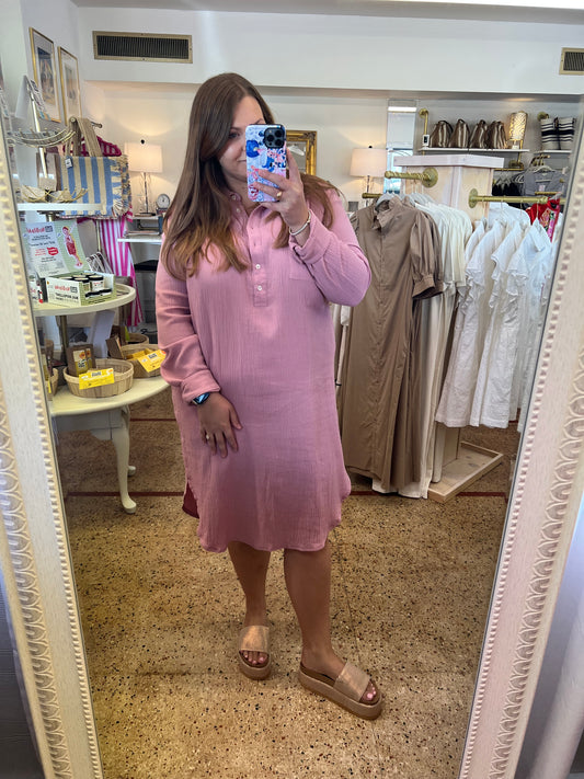 Mauve Gauze Button Up Shirt dress