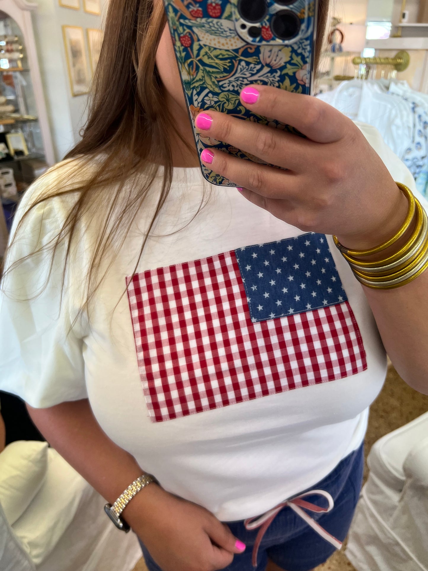 Flag Patch Puff Sleeve Top