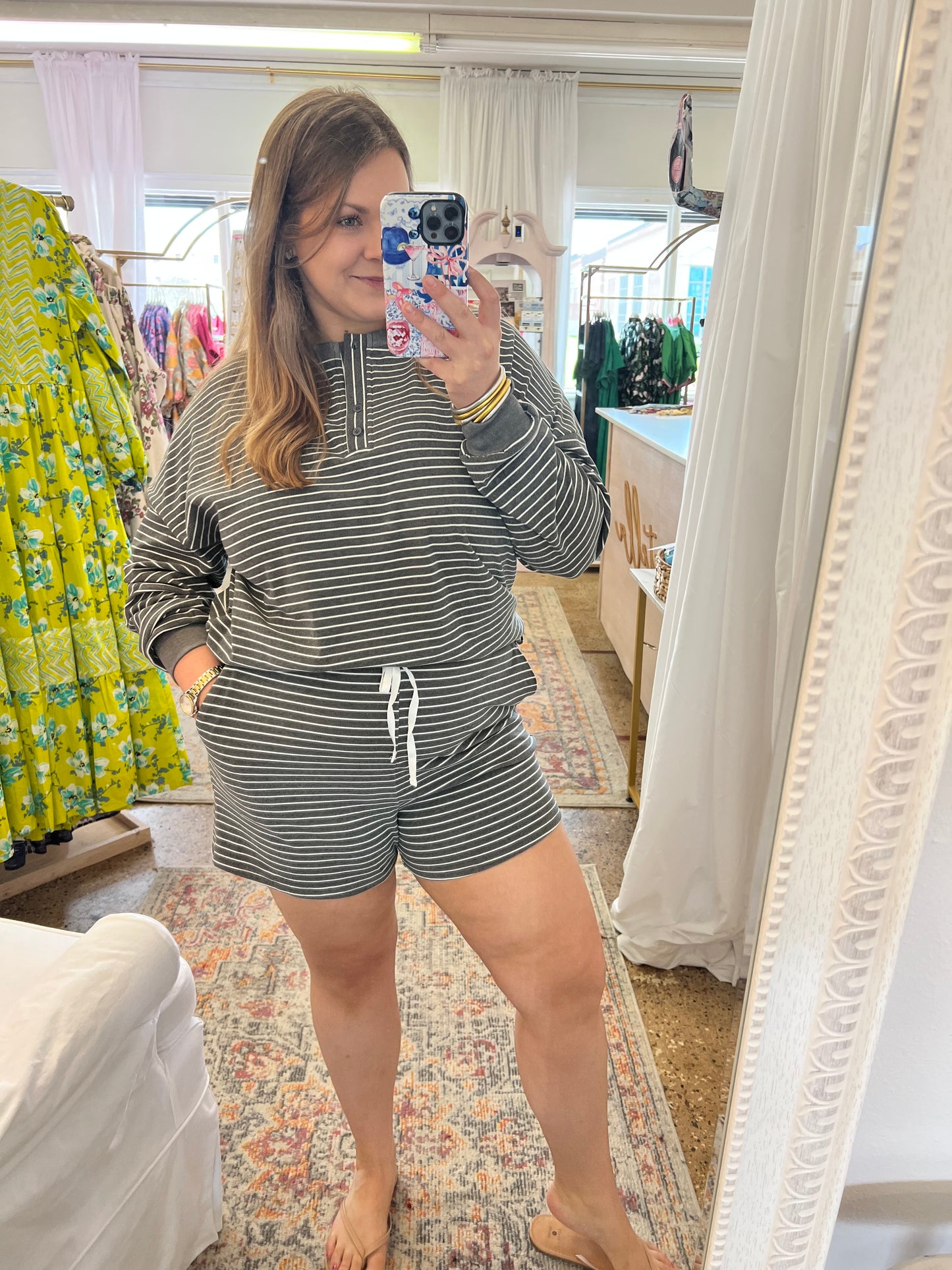 Charcoal Pin Stripe Short Set
