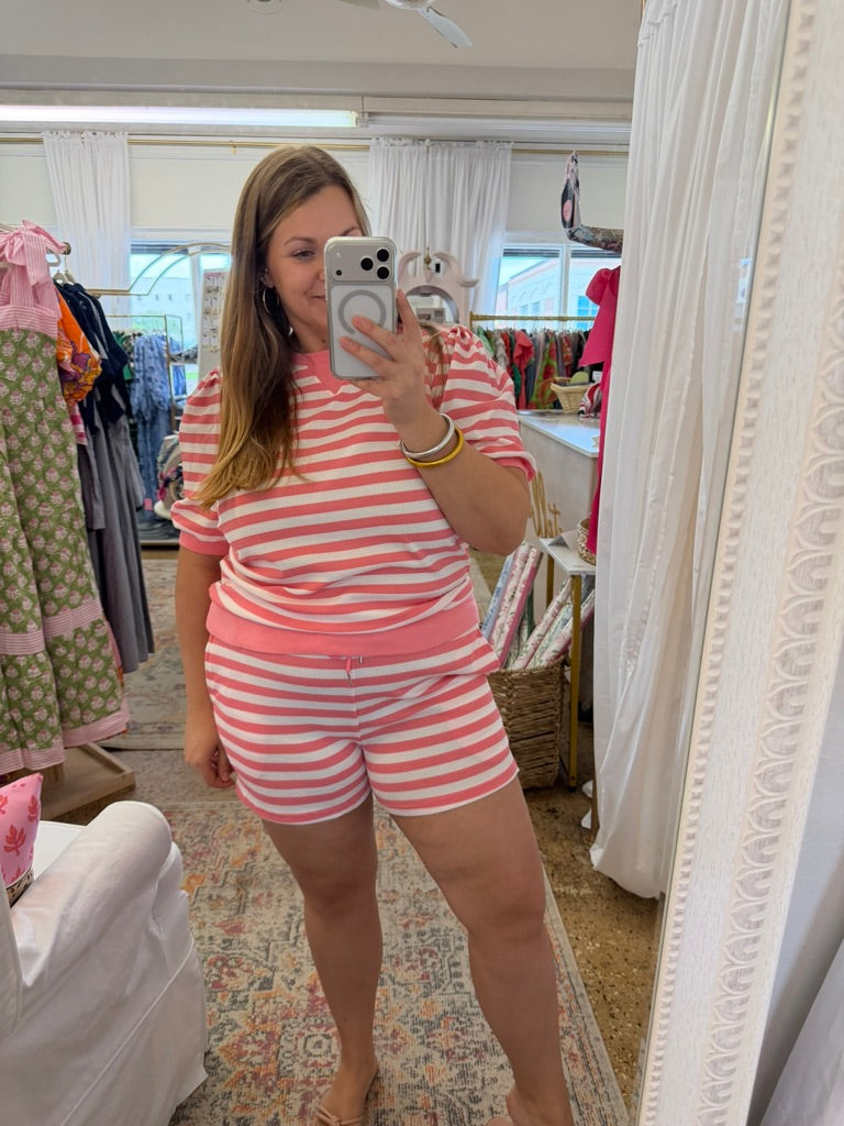 Pink Stripe Waffle Knit Set