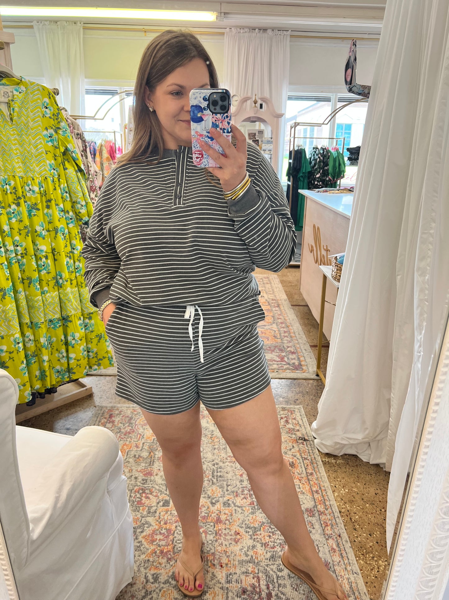 Charcoal Pin Stripe Short Set