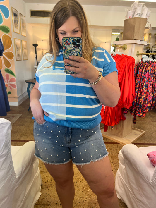 Pearl Beaded Denim Shorts