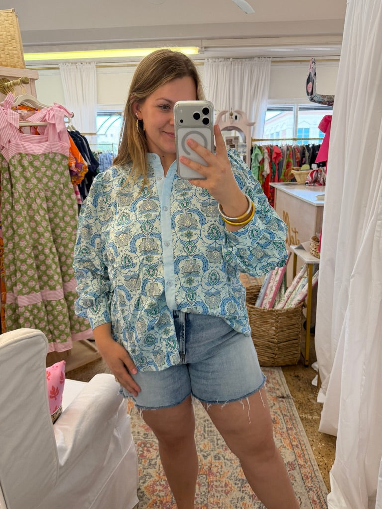 Paisley Print Puff Sleeve Blouse