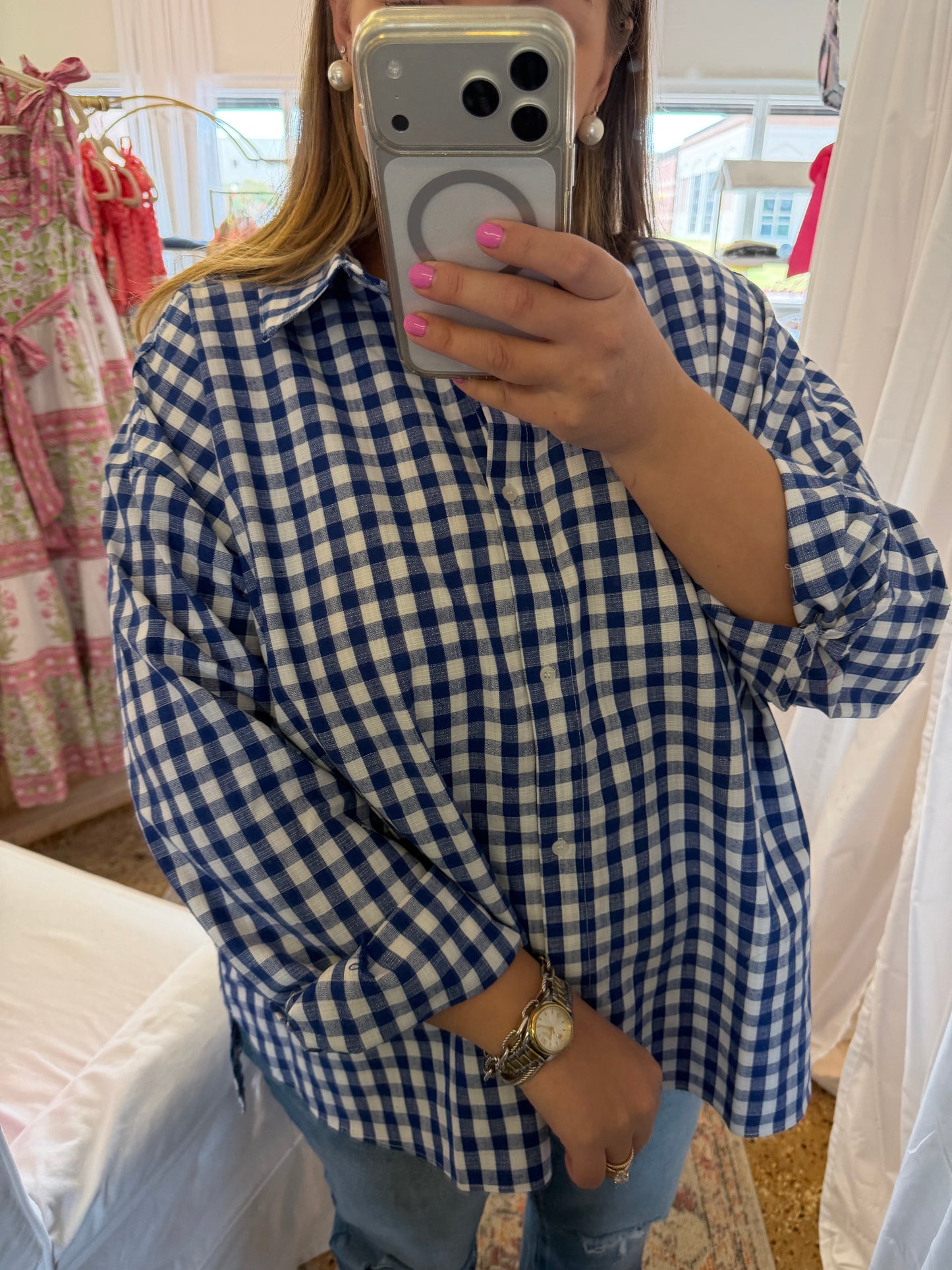 Linen Blend Gingham Button Up