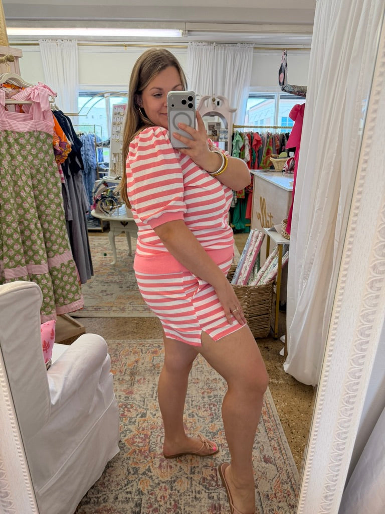 Pink Stripe Waffle Knit Set
