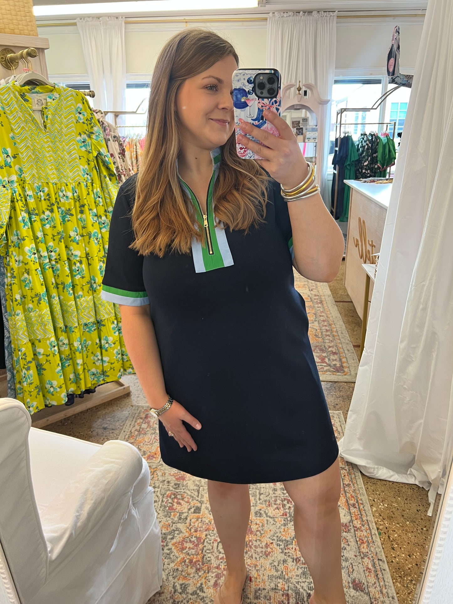 Navy Quarter Zip Shirt Dress