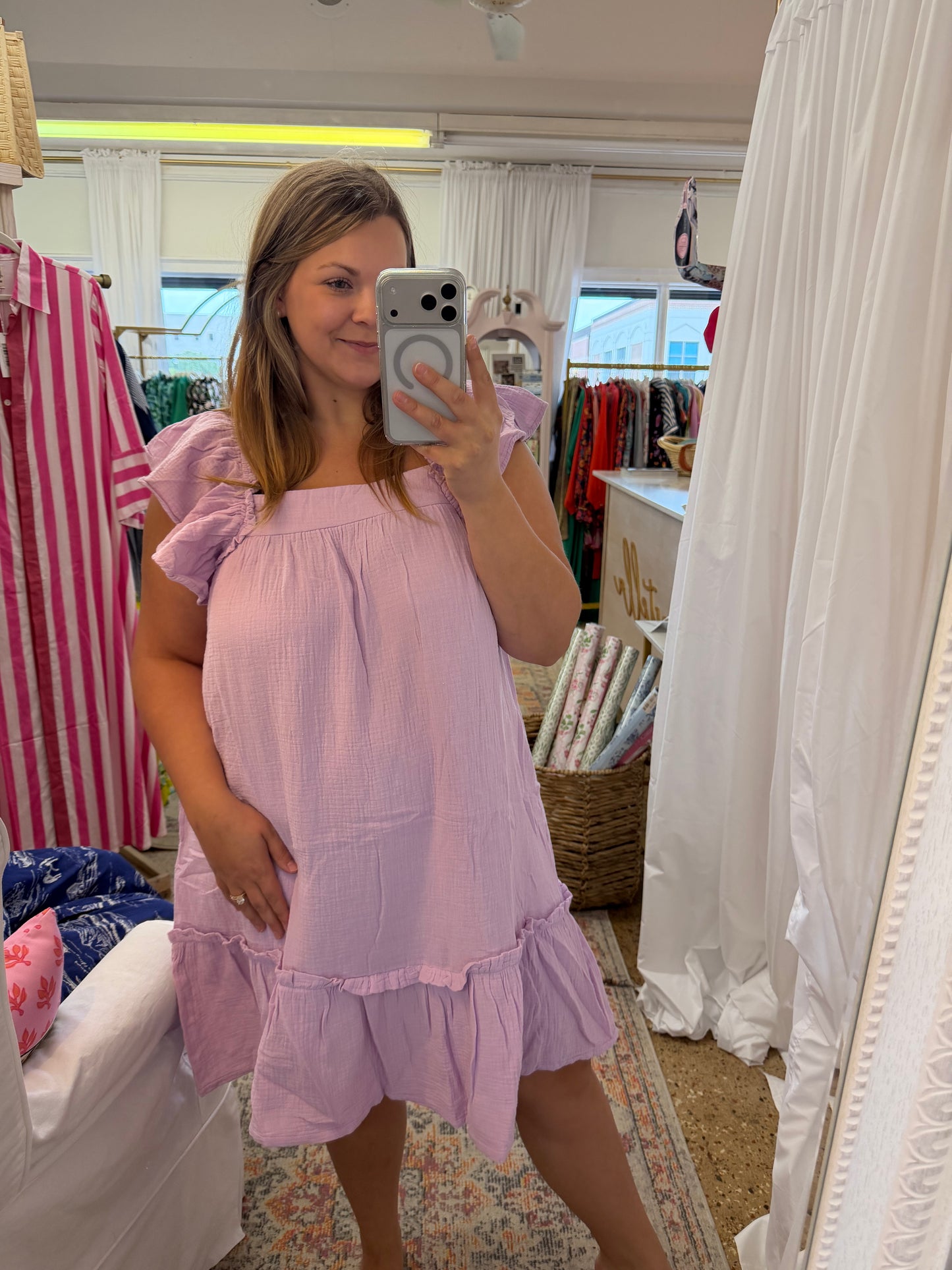 Flutter Sleeve Lilac Gauze Dress