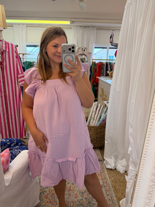 Flutter Sleeve Lilac Gauze Dress