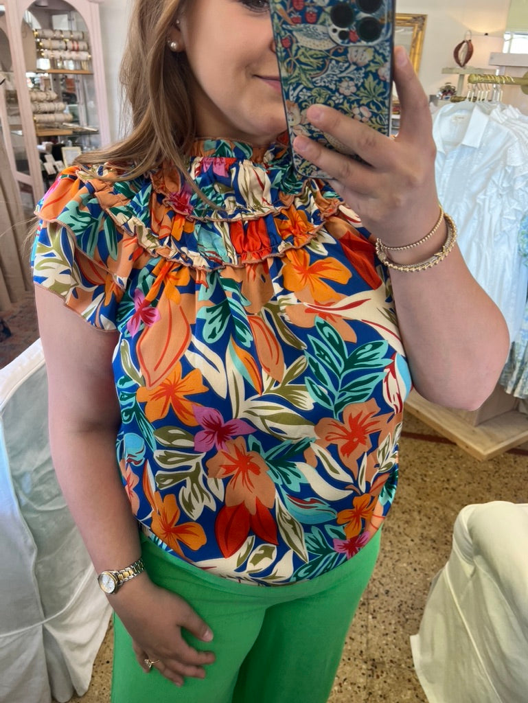 Tropical Flower Ruffled Blouse