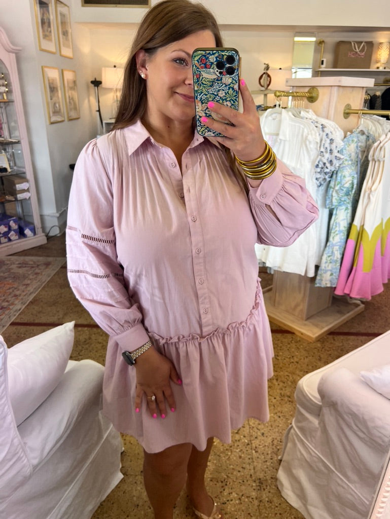 PopLin Eyelet Buttonup Mini Dress