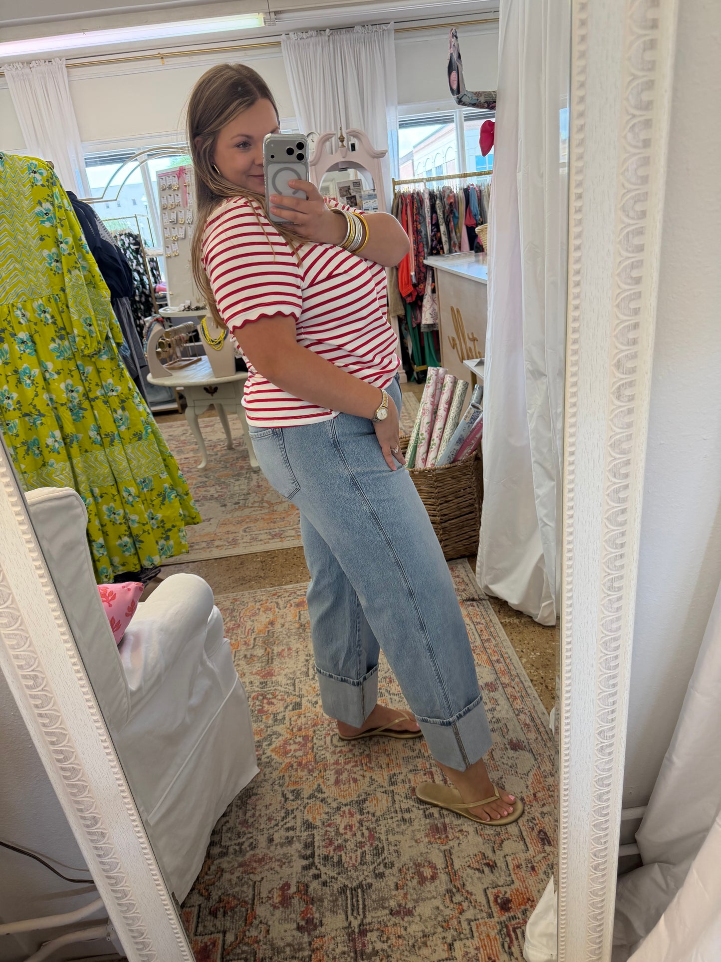 High rise cuffed wide leg denim pants