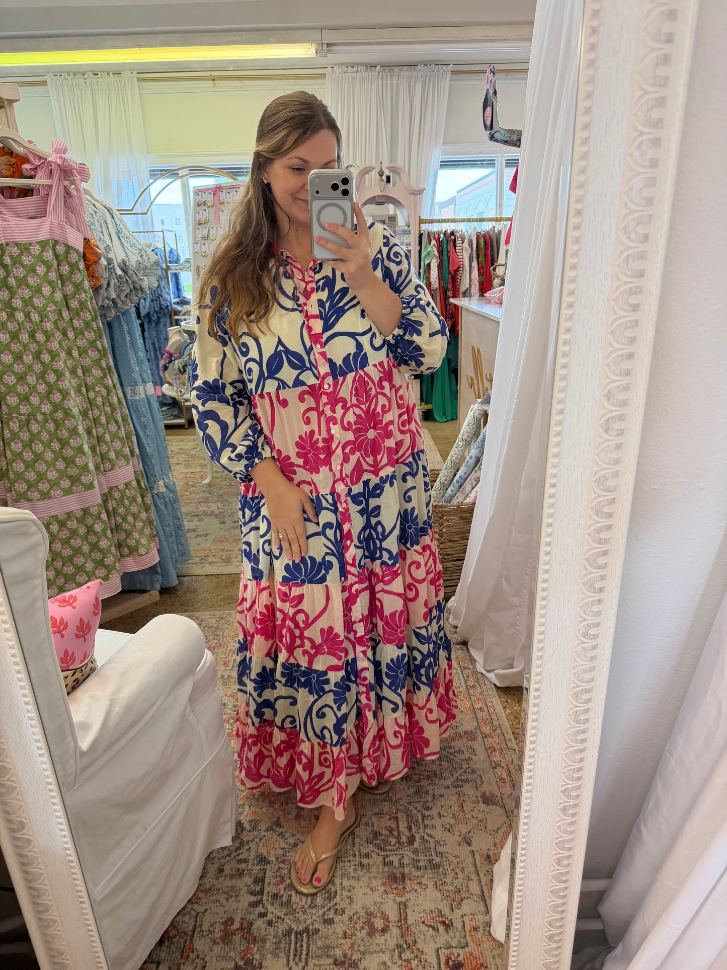 Bold Colorful Button Down Maxi Dress