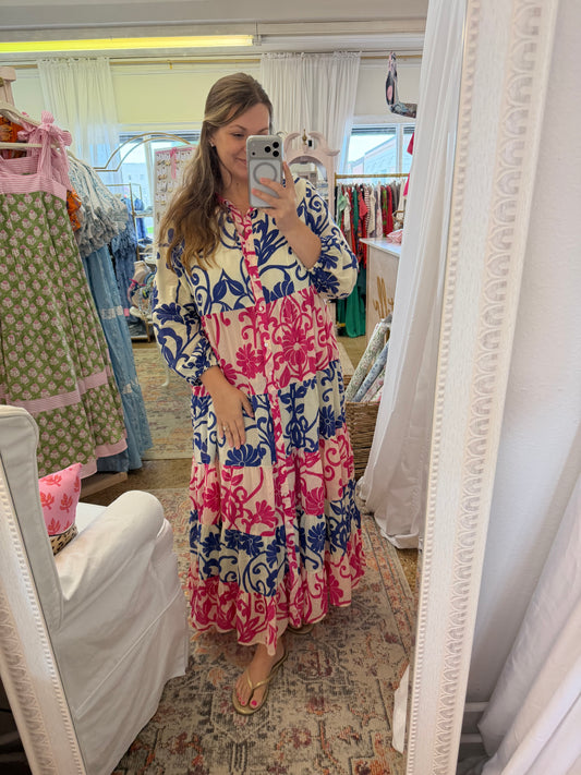 Bold Colorful Button Down Maxi Dress