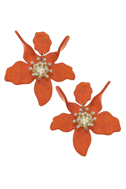 Chloe Resin Flower Statement Earrings: Burnt Orange
