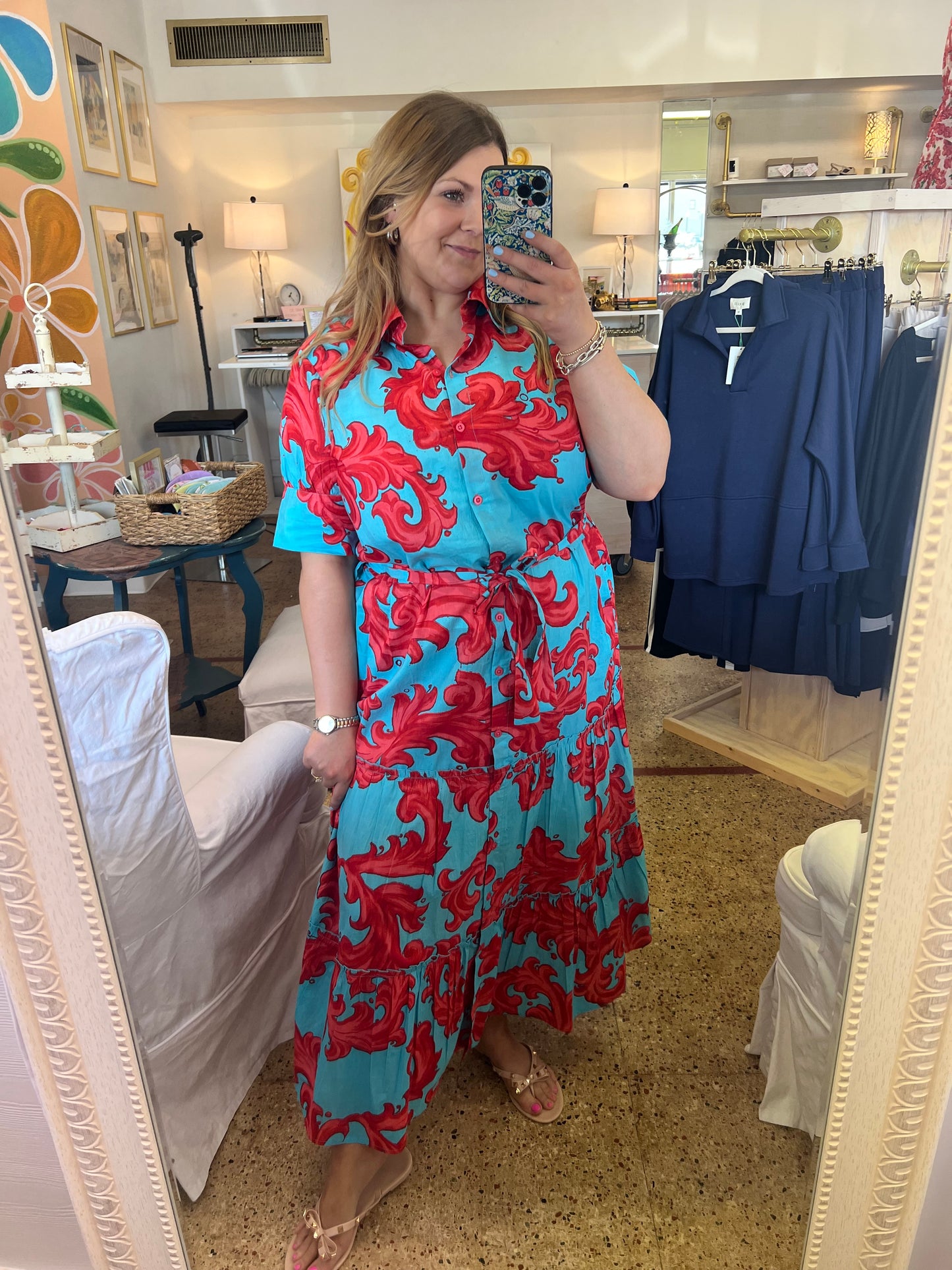 Baroque Swirl Blue Red Maxi
