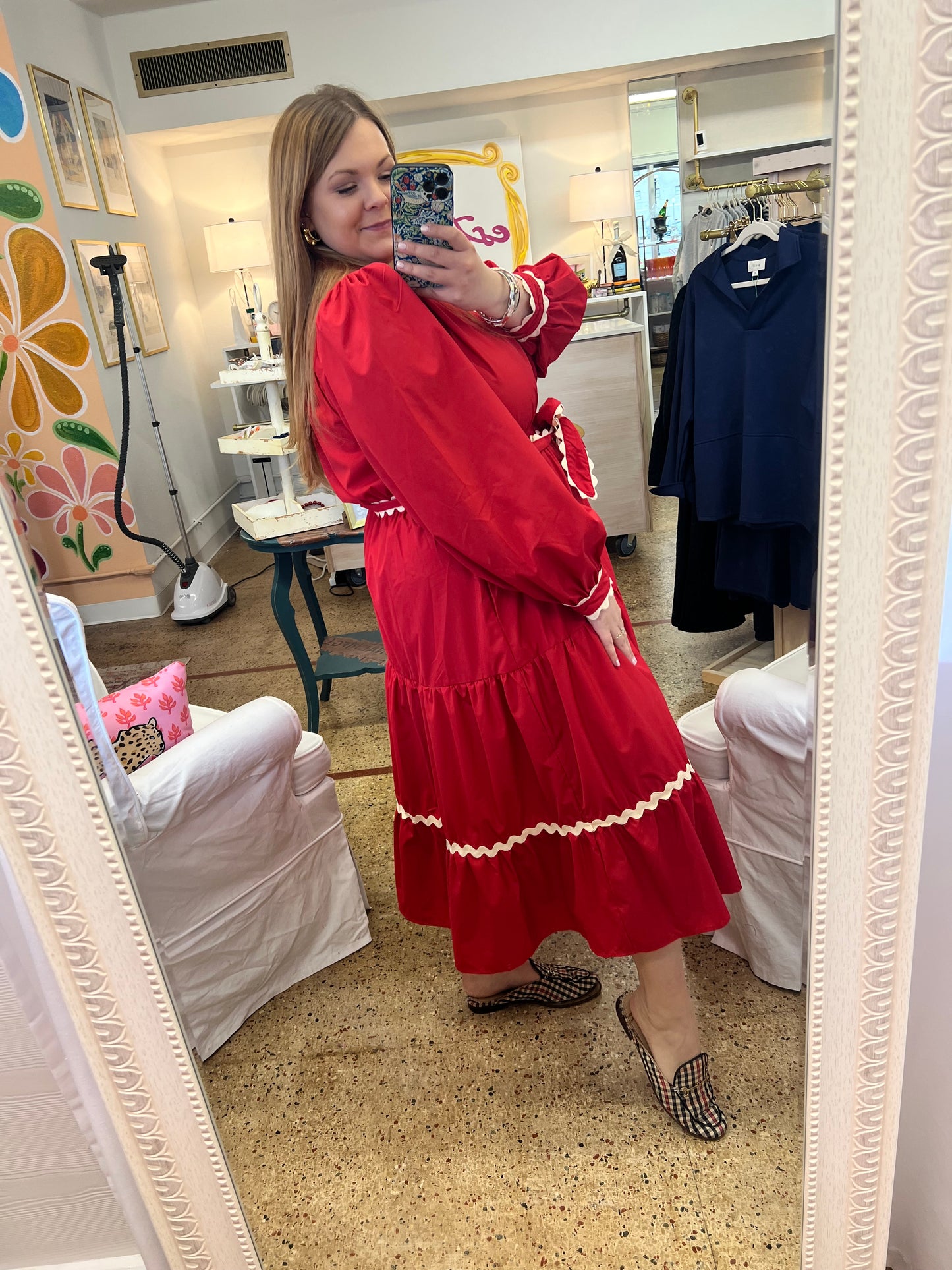 Red Belted Midi Dress