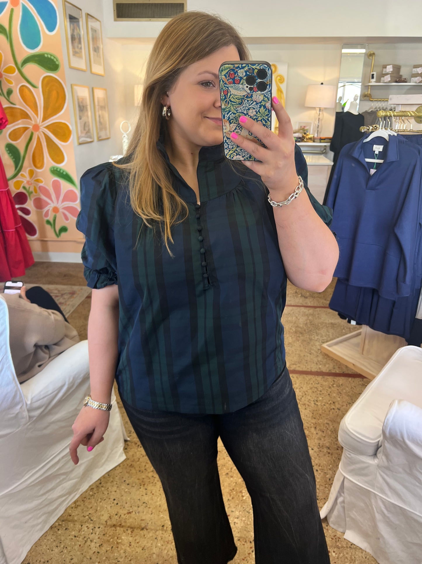 Plaid Puff Sleeve Blouse