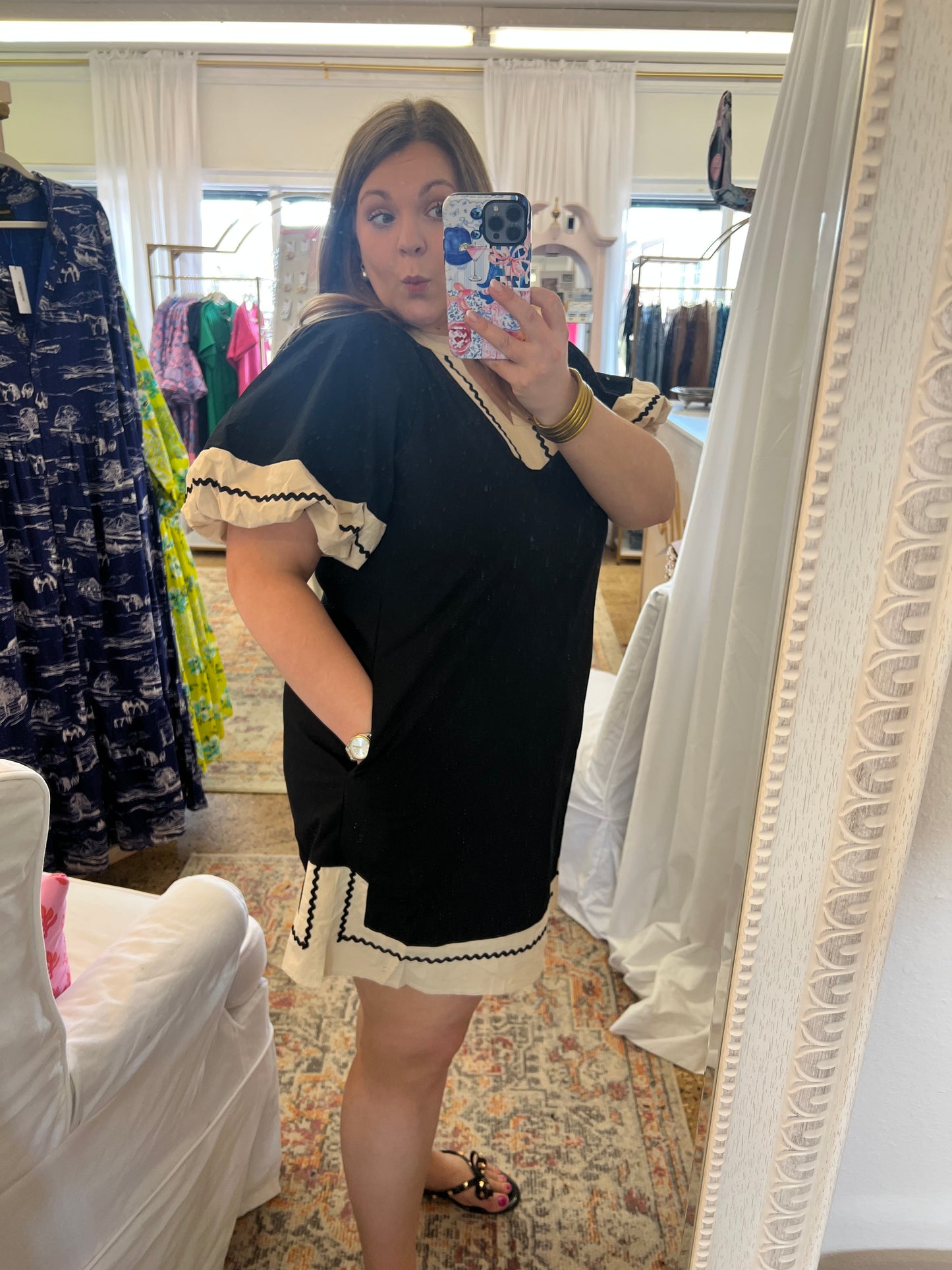 Black Puff Sleeve Mini Dress