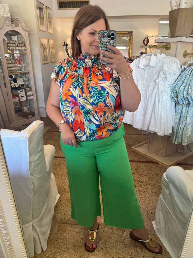 Tropical Flower Ruffled Blouse