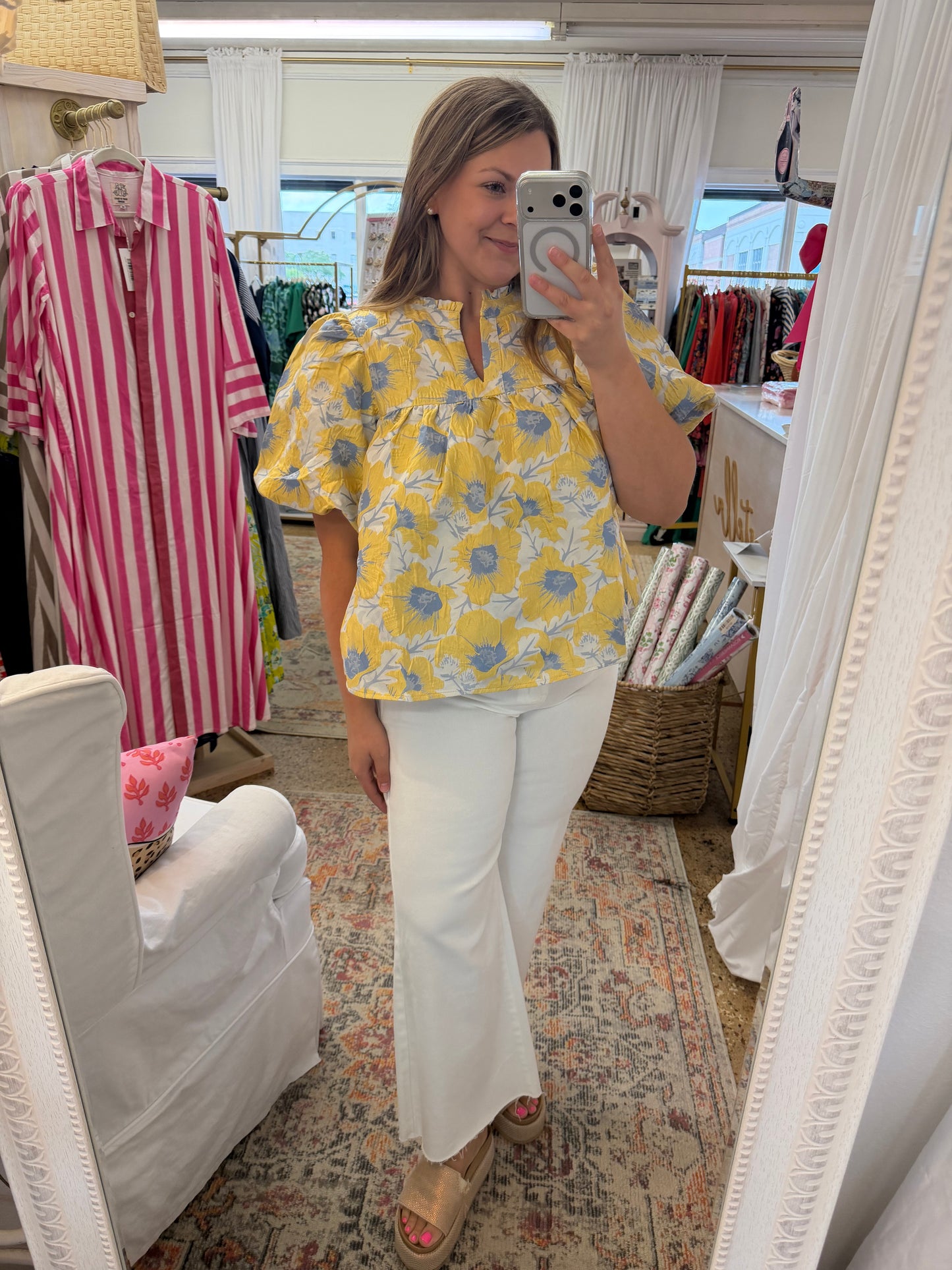 Floral Jacquard Babydoll Blouse