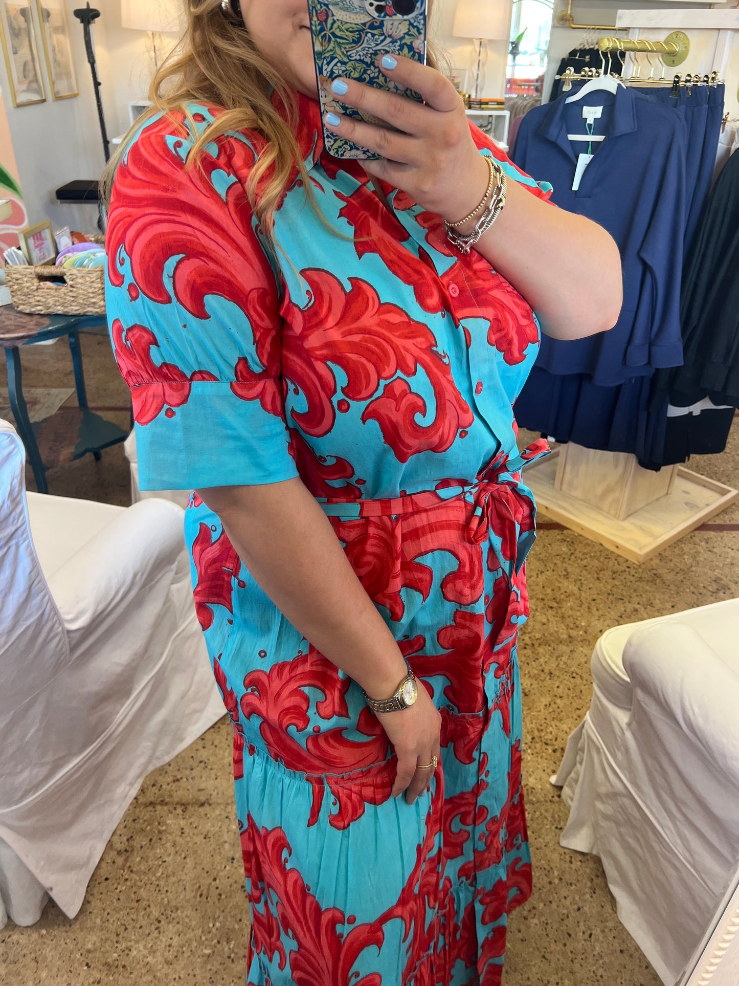 Baroque Swirl Blue Red Maxi