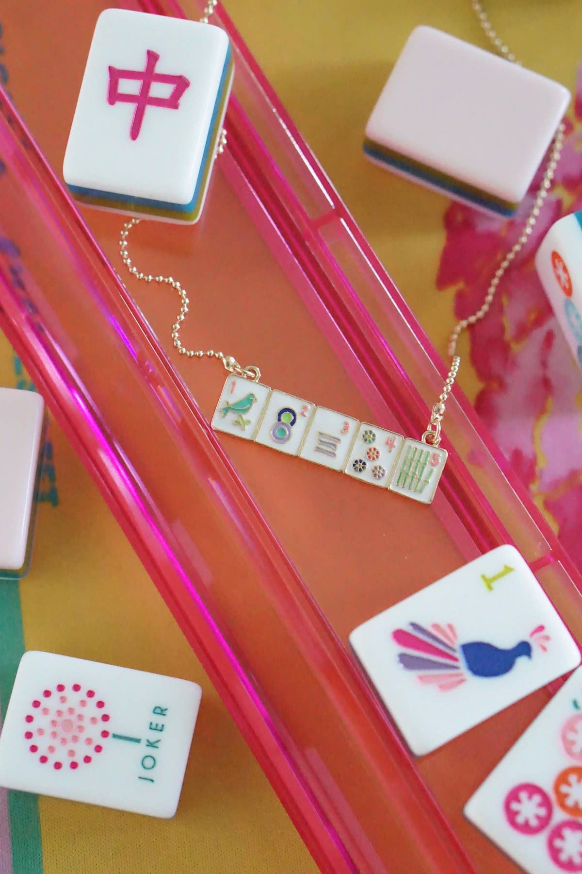 Mahjong Enamel Tile Wall Necklace