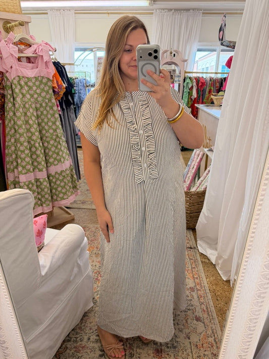 Ruffle Quarter Button Maxi Dress