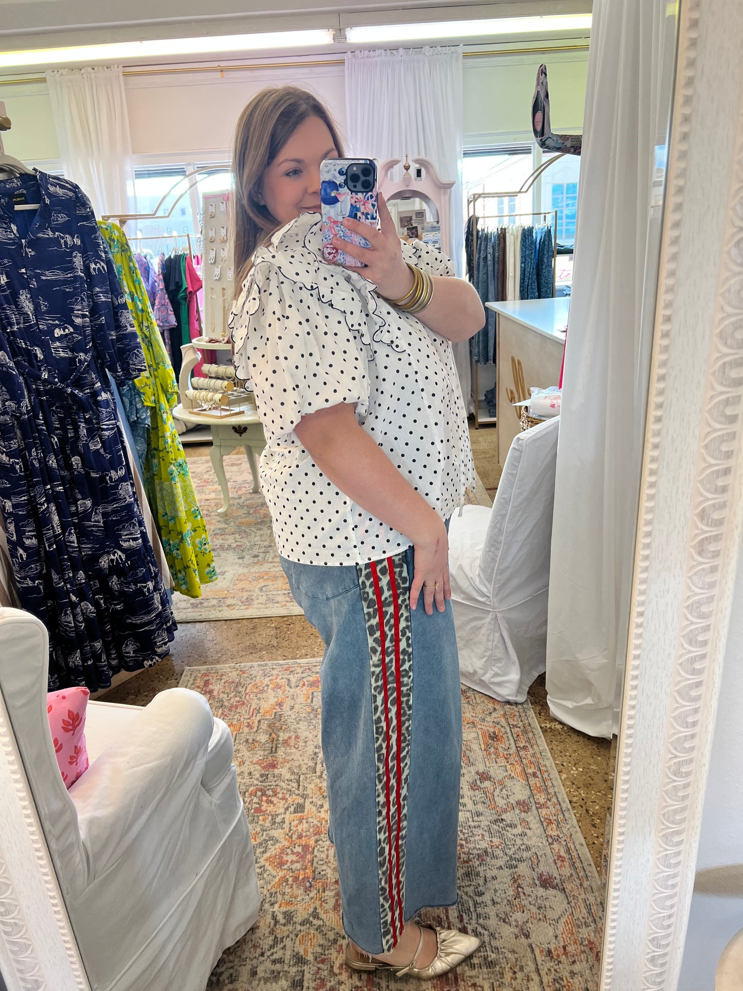 Polka Dot Puff Sleeve Blouse