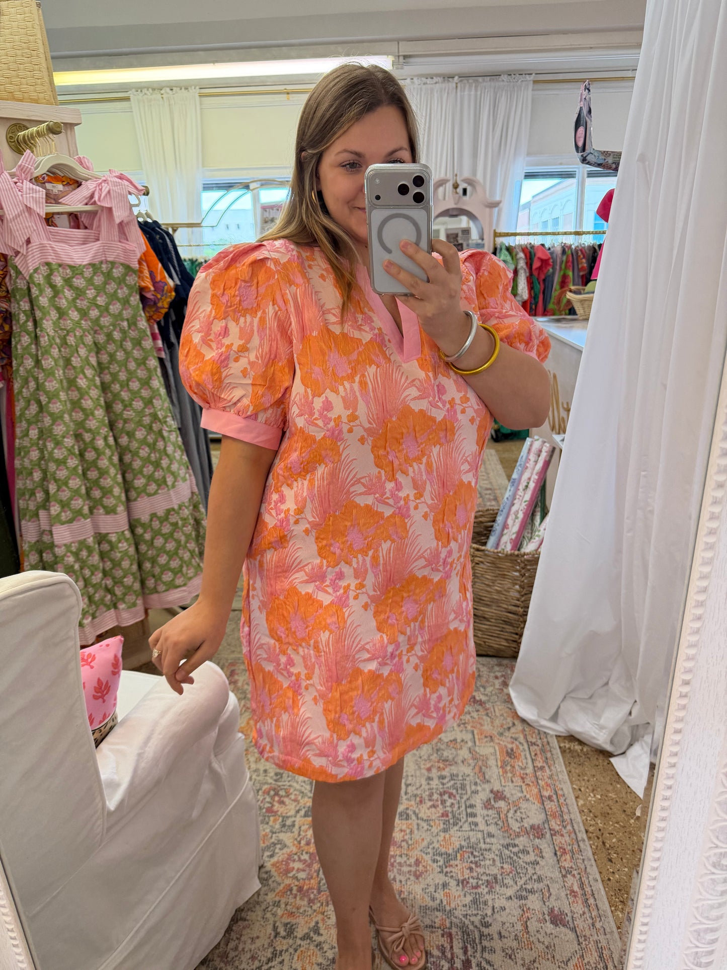 Georgia Peach Jacquard Shift Dress