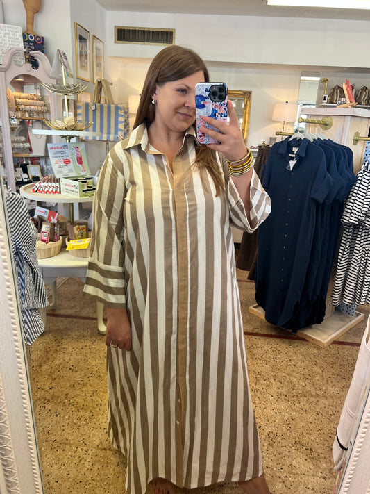 Khaki Stripe Cabana Dress