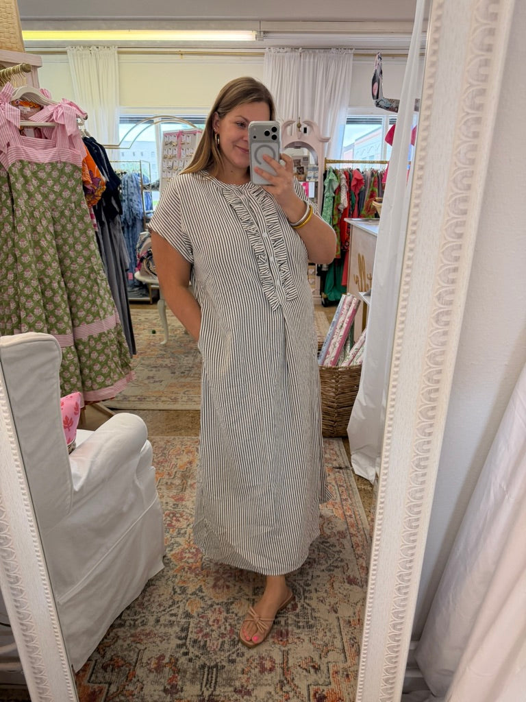 Ruffle Quarter Button Maxi Dress