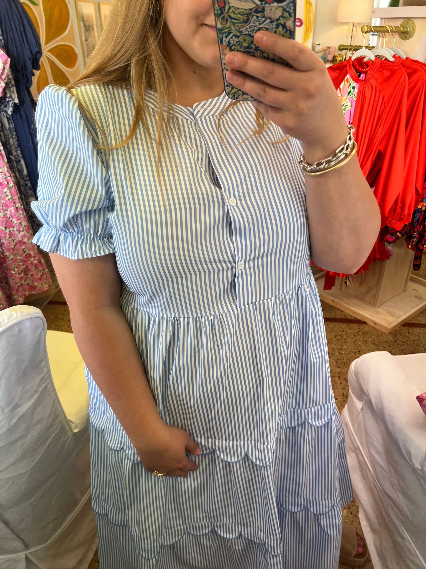 Stripe Scalloped Maxi Dress
