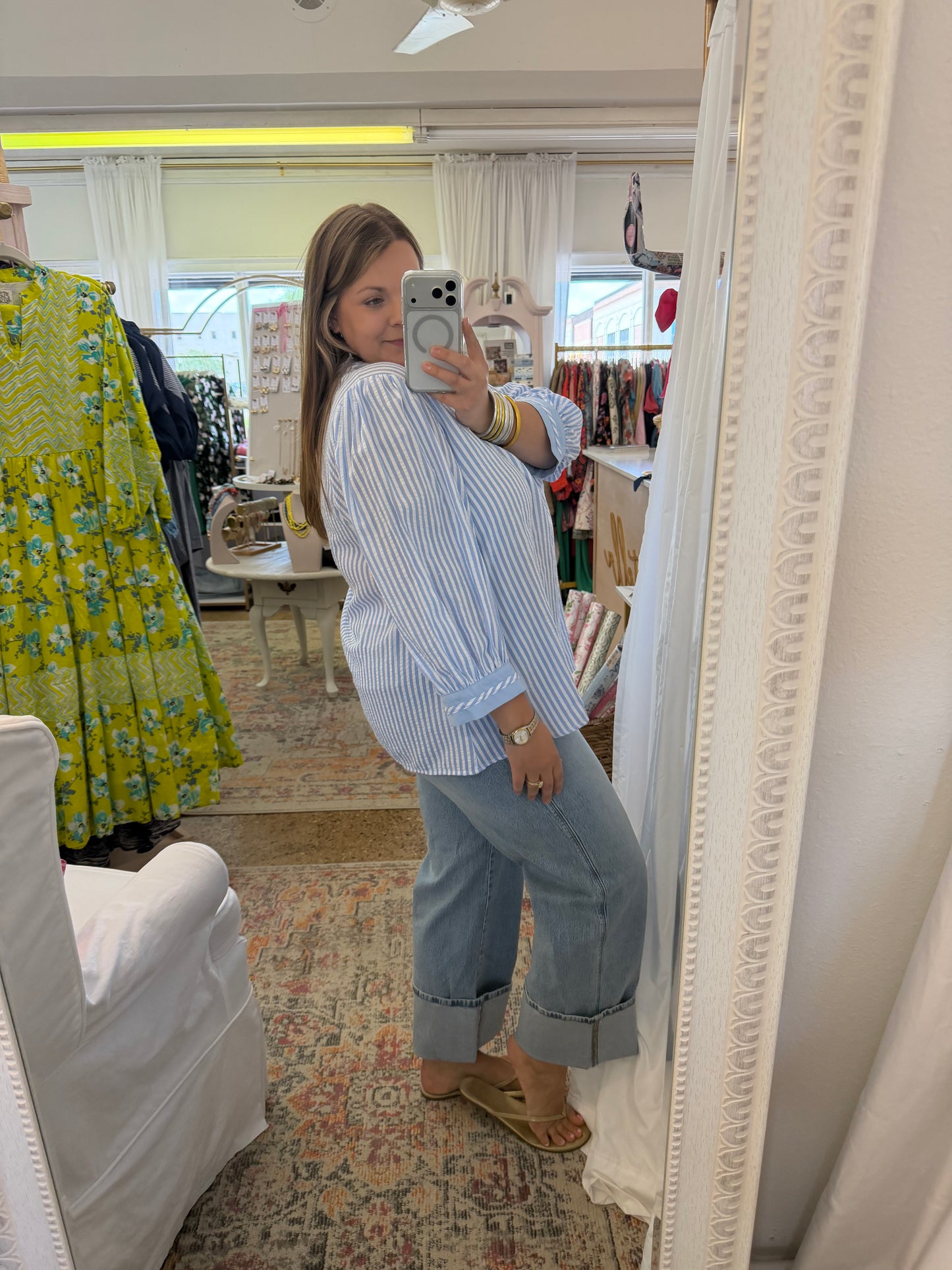 High rise cuffed wide leg denim pants