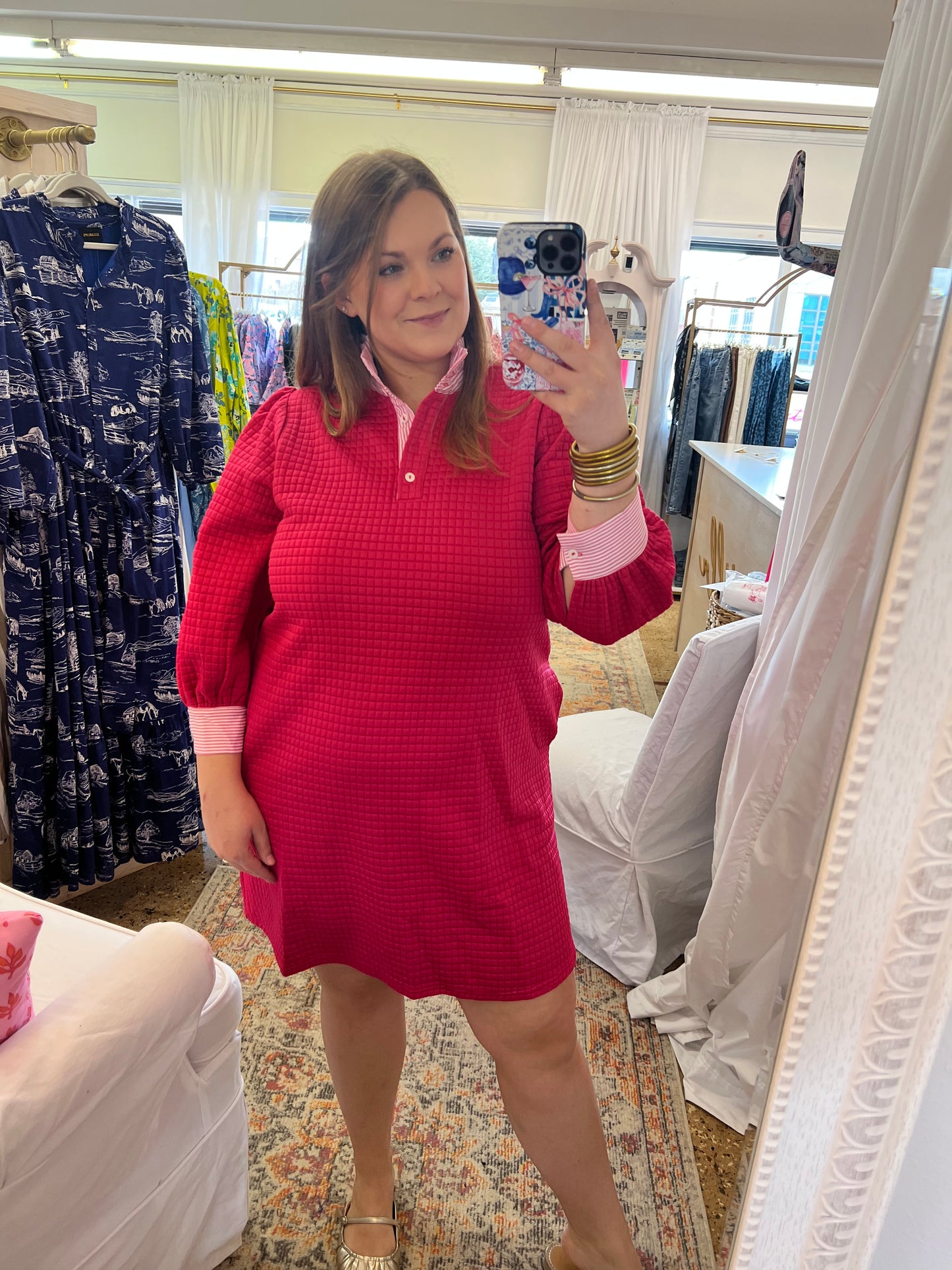 Contrast Quilted Shift Dress