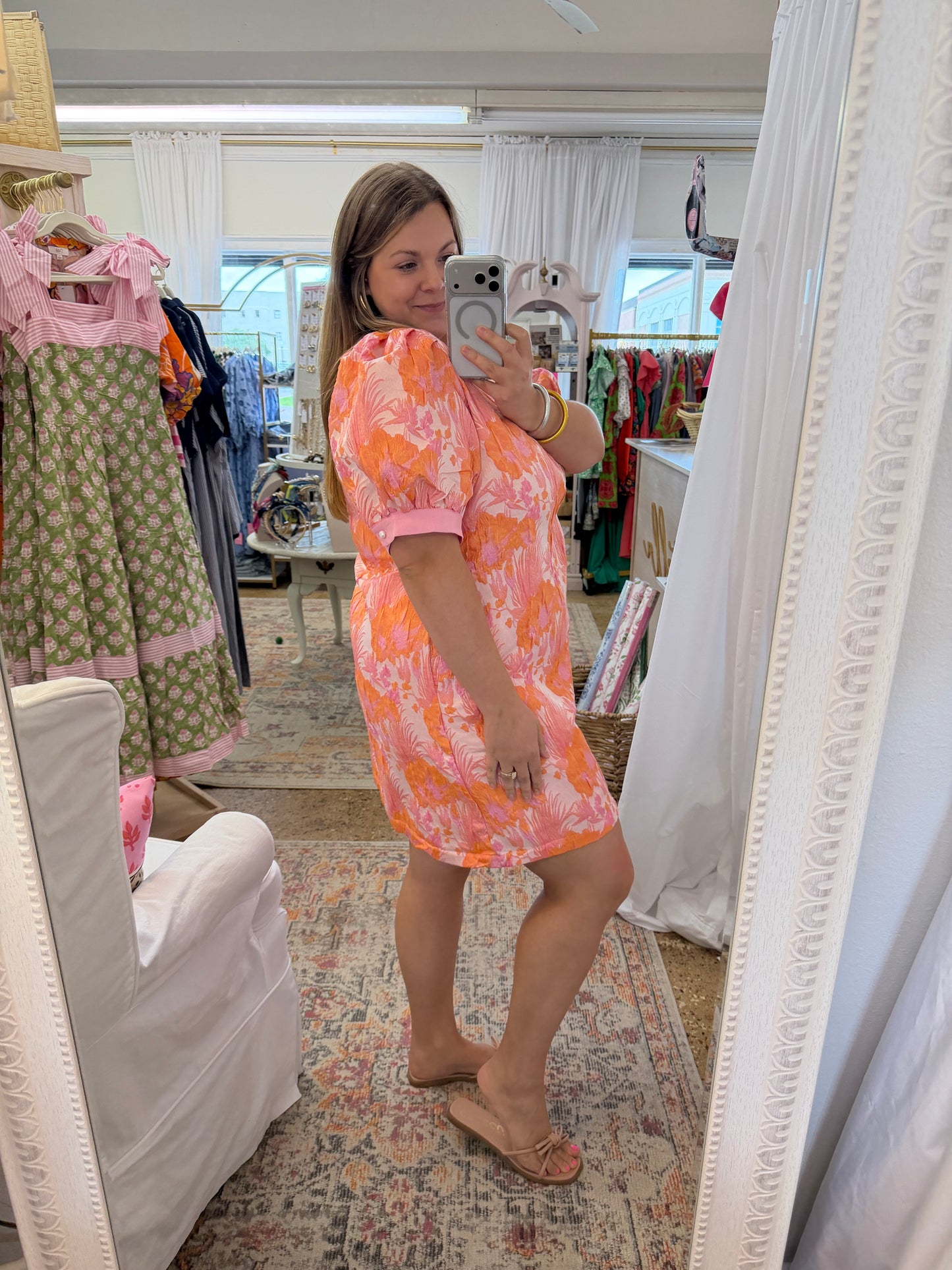 Georgia Peach Jacquard Shift Dress