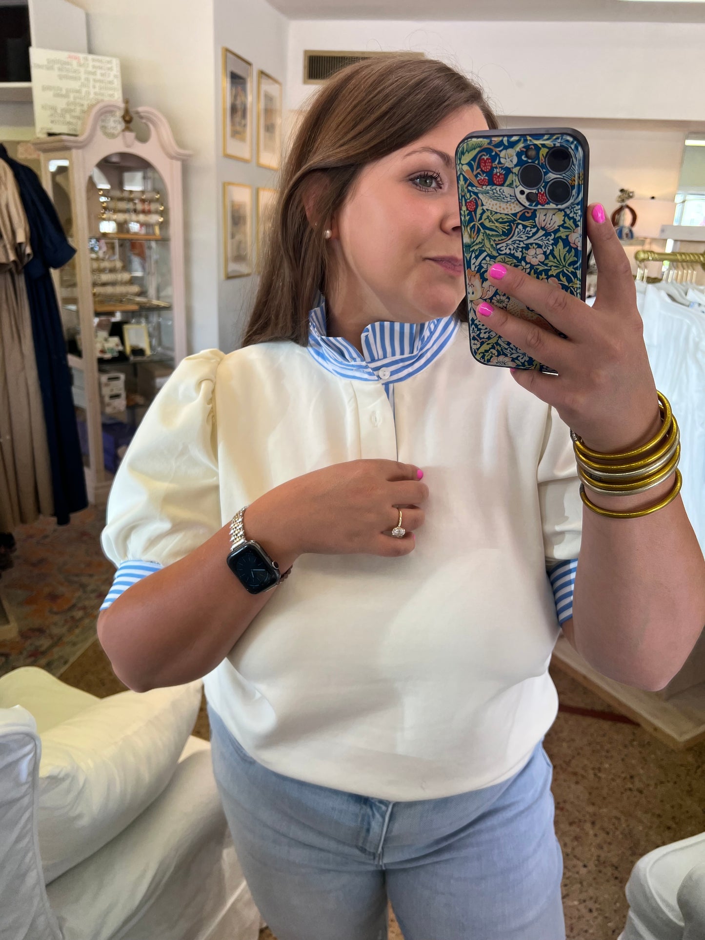 Cream & Stripe Polo Top