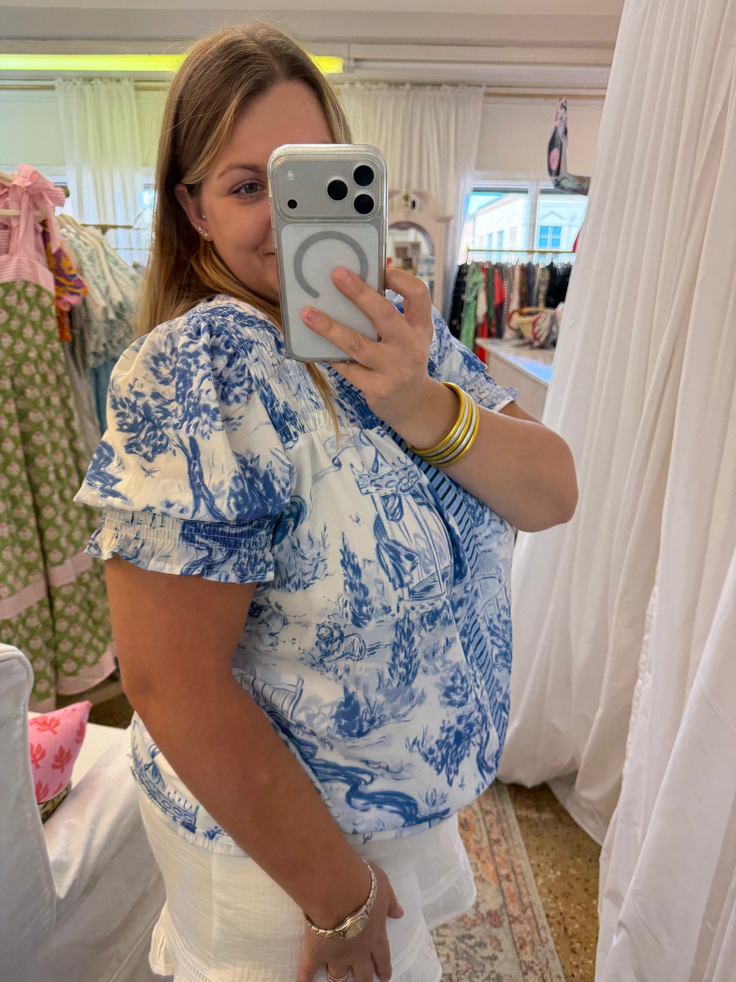 Animal Toile Ruched Blouse