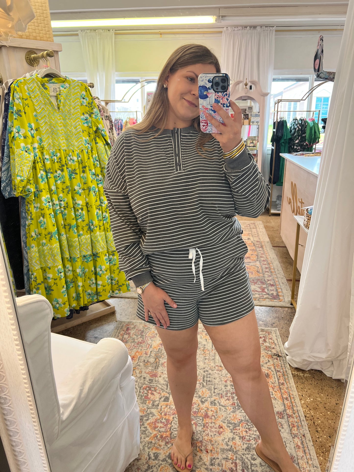 Charcoal Pin Stripe Short Set