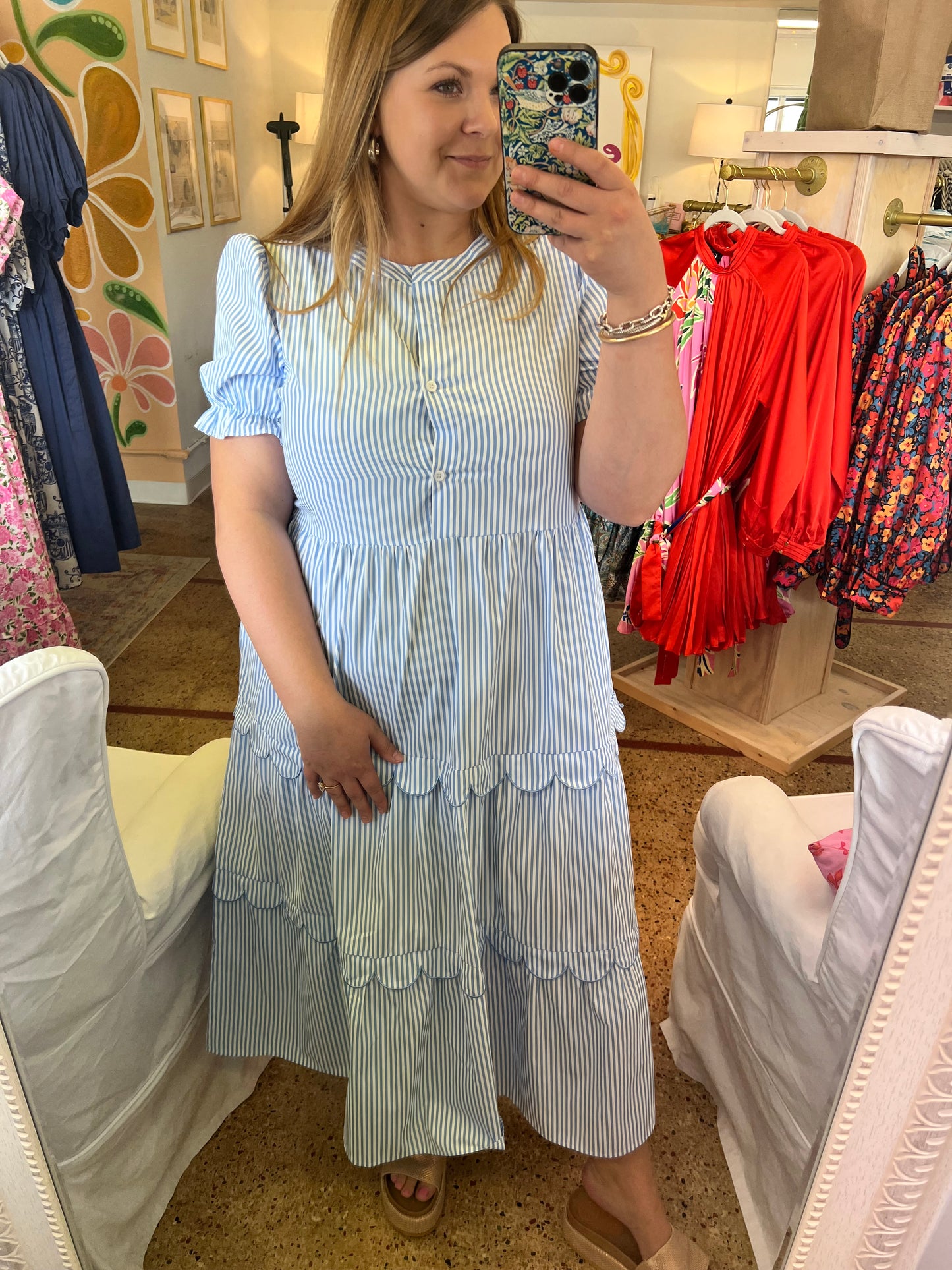 Stripe Scalloped Maxi Dress