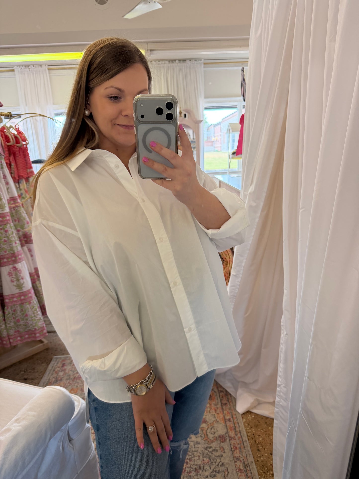 Loose Fit White Button Up