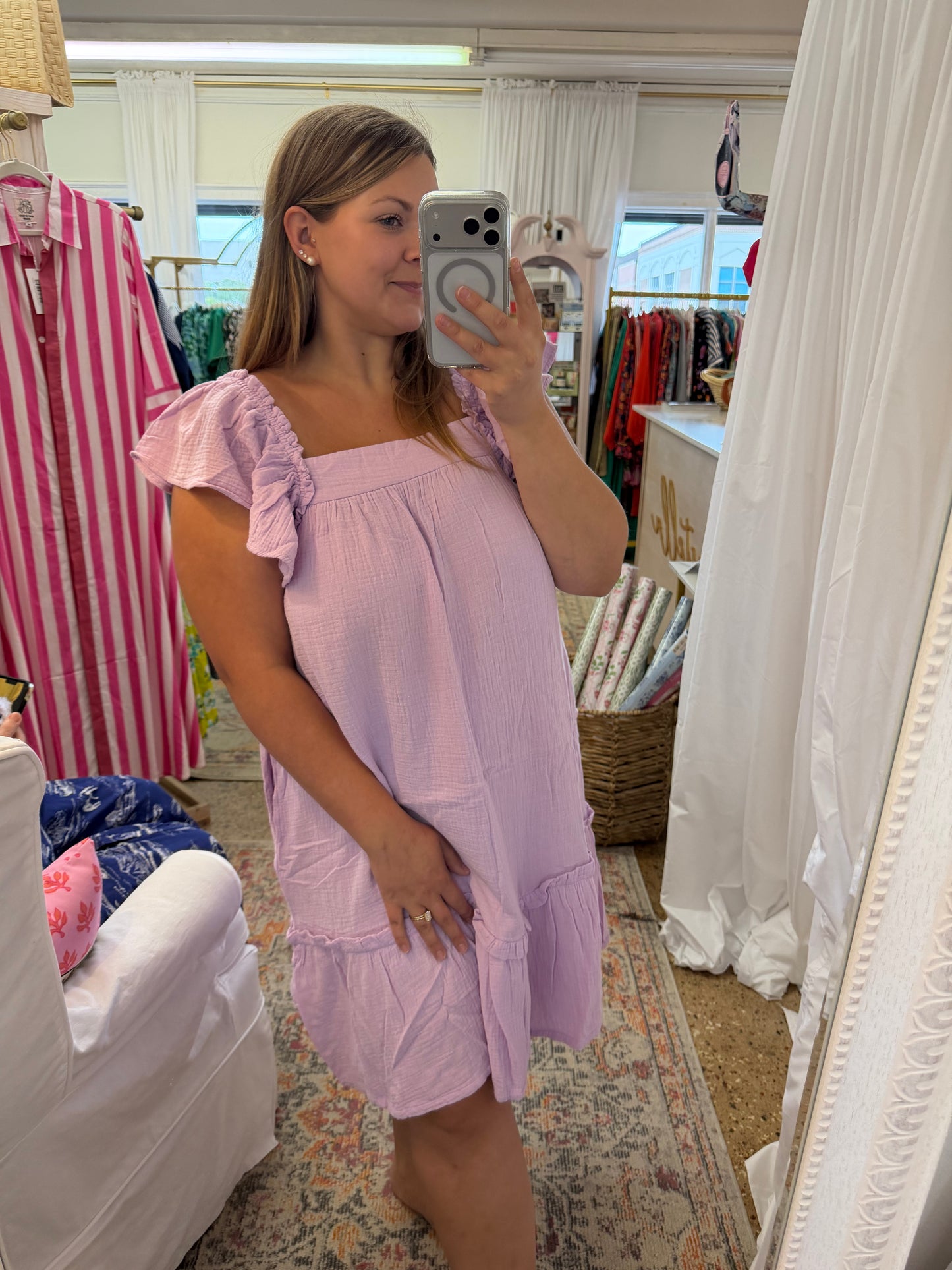 Flutter Sleeve Lilac Gauze Dress