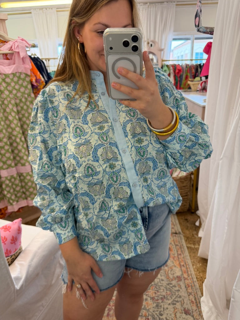 Paisley Print Puff Sleeve Blouse