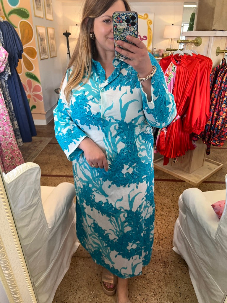 Turquoise Coral Maxi Caftan